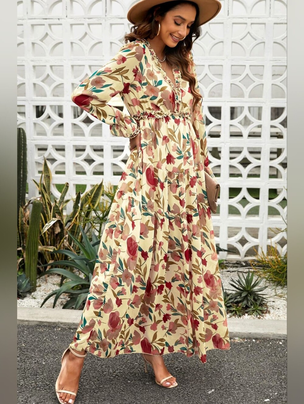 Floral Maxi Dress with Long Sleeves And Ruffles - Picture 4 of 10